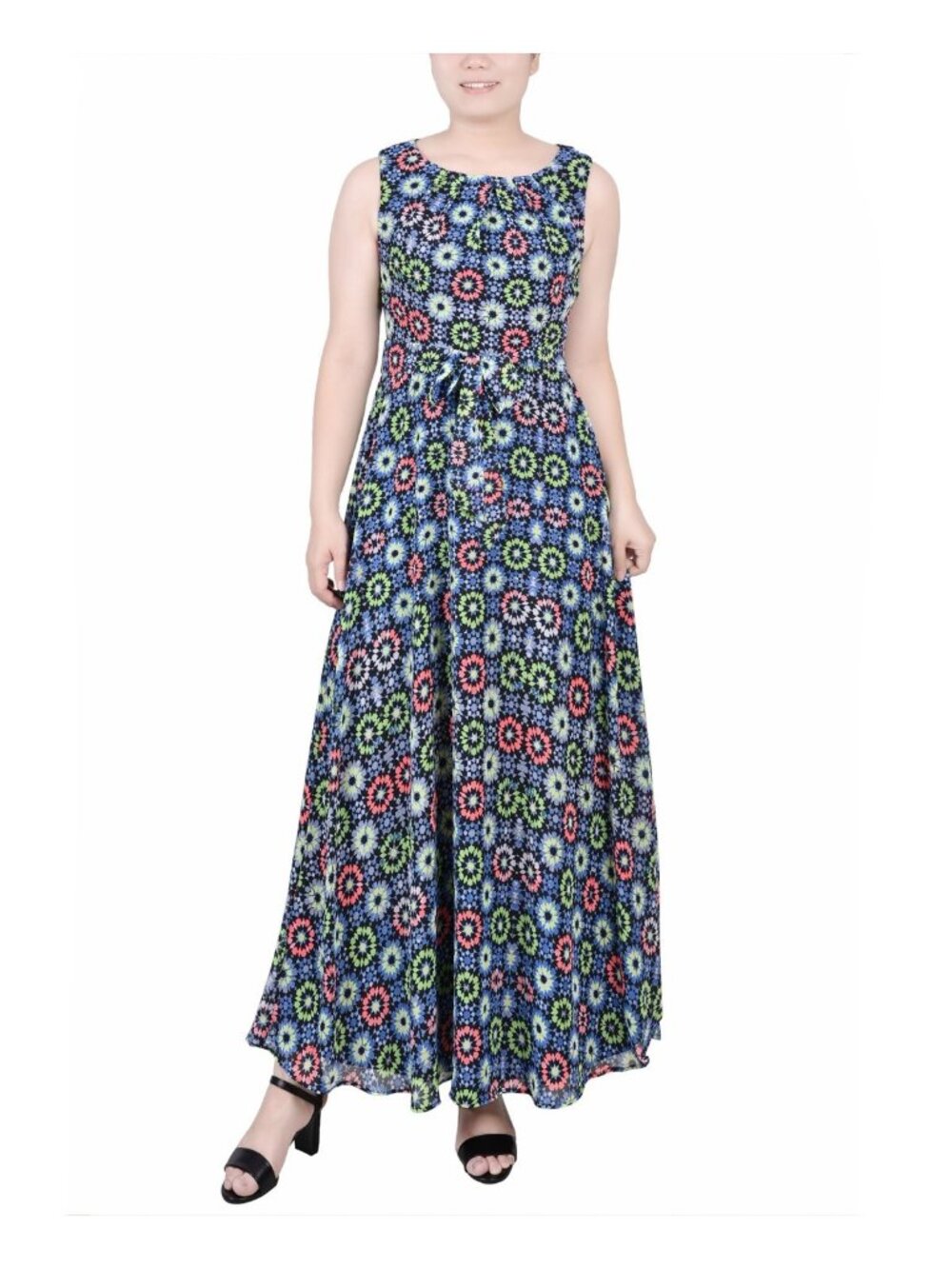 NY Collection Womens Chiffon Floral Maxi Dress Geo Hippie Peasant Size PL NWT